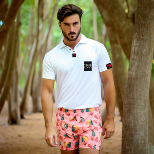 custom men blank golf polo shirts and printed beach shorts