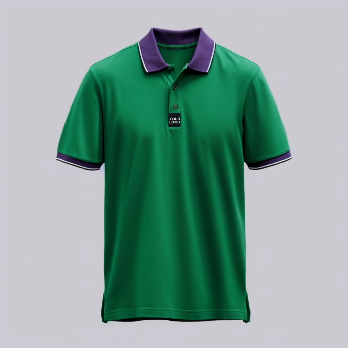 green polo shirt with purple trims